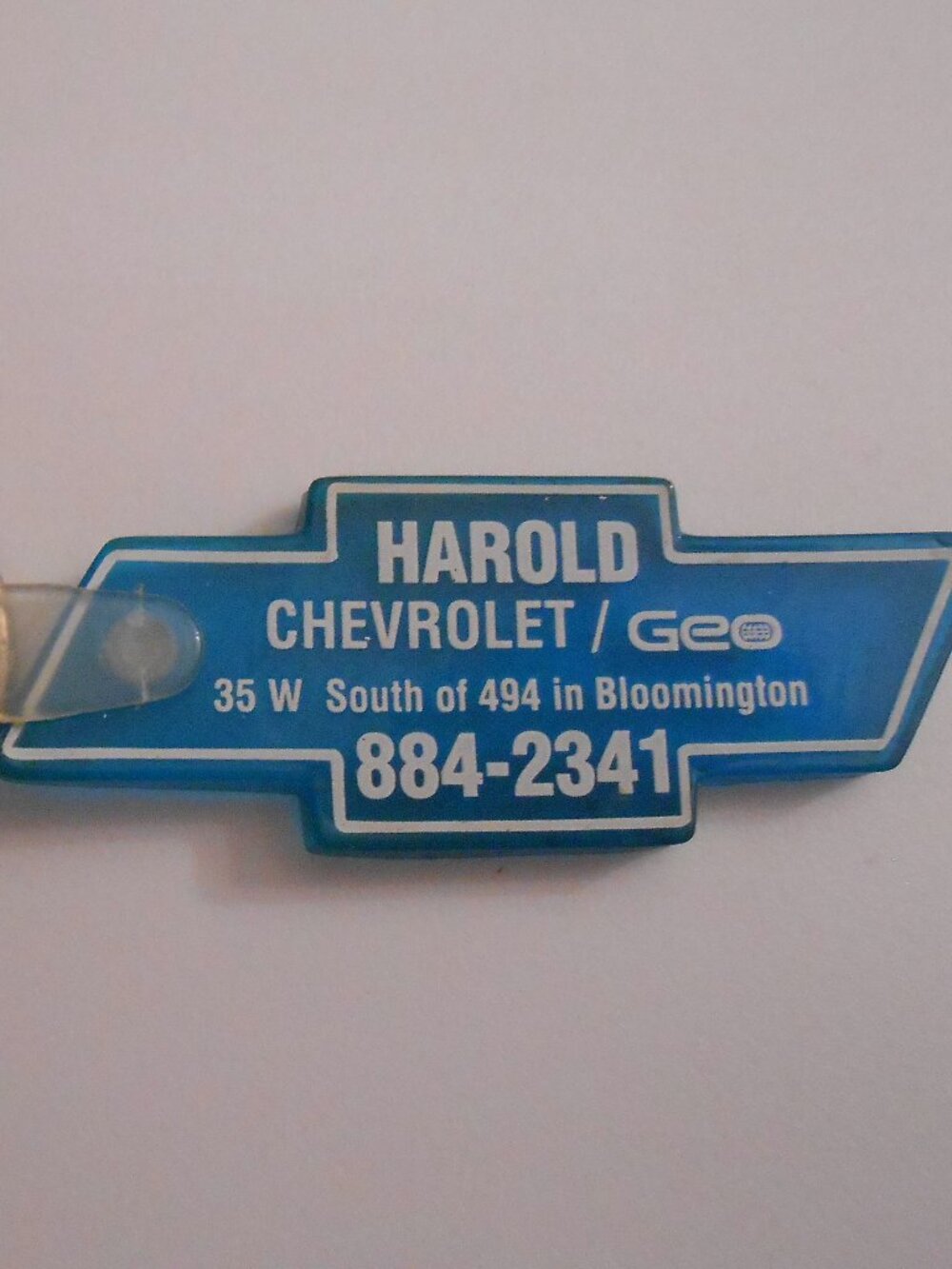 Vintage Harold Chevrolet Geo Dealership Keychain, Blue, Minnesota, Car Accessory